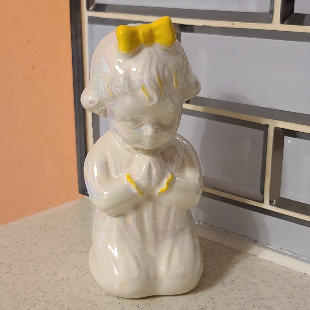 Ceramic Angel Figurine with Yellow Bow So Precious